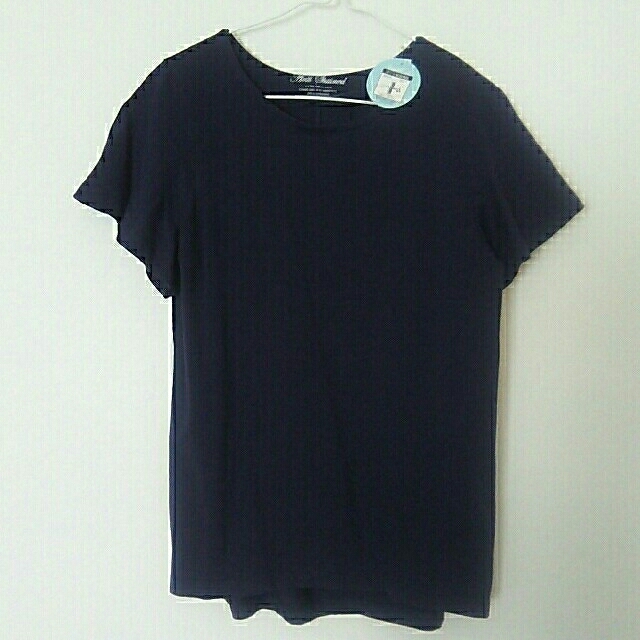 【Ｍ】フリル袖 Ｔシャツ ネイビー レディースのトップス(Tシャツ(半袖/袖なし))の商品写真