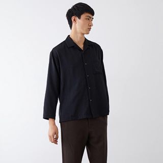 STUDIOUS限定 別注パウダーサテンオープンカラーシャツ(ブラック)