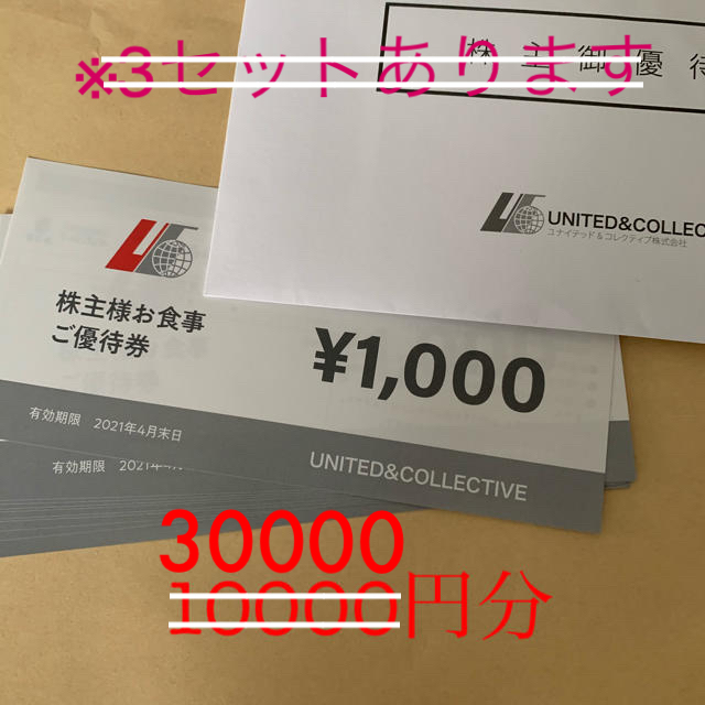 専用出品】ユナイテッド&コレクティブ(株) 株主優待券 3万円分 日本