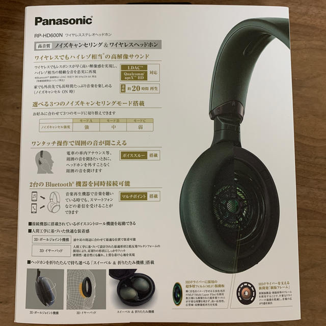 Panasonic(パナソニック)のヘッドホン ワイヤレス オリーブグリーン  RP-HD600N-G スマホ/家電/カメラのオーディオ機器(ヘッドフォン/イヤフォン)の商品写真