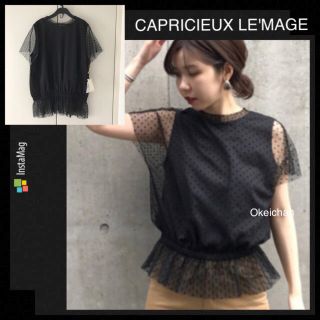 カプリシューレマージュ(CAPRICIEUX LE'MAGE)の新品タグ付き☆ドット柄チュールブラウス　ブラック (シャツ/ブラウス(半袖/袖なし))