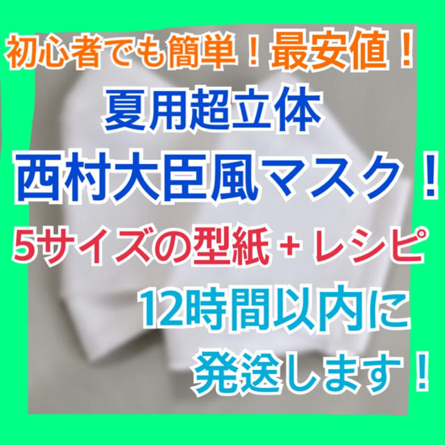 ハンドメイド　西村大臣風立体ますく　レシピ、作り方、手作り、型紙！ ハンドメイドの素材/材料(型紙/パターン)の商品写真