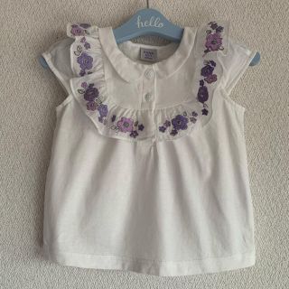 アナスイミニ(ANNA SUI mini)の【美品】ANNA SUI mini♡半袖ブラウス 白 花刺繍♡100(Tシャツ/カットソー)