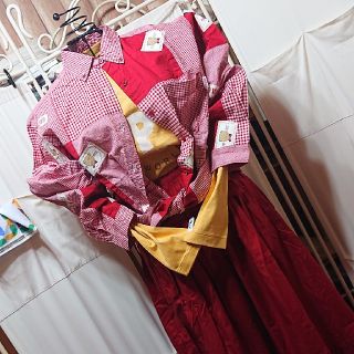 ピンクハウス(PINK HOUSE)の新品未使用PINKHOUSE赤チェック切り替えベアーワッペン長袖シャツ(シャツ/ブラウス(長袖/七分))