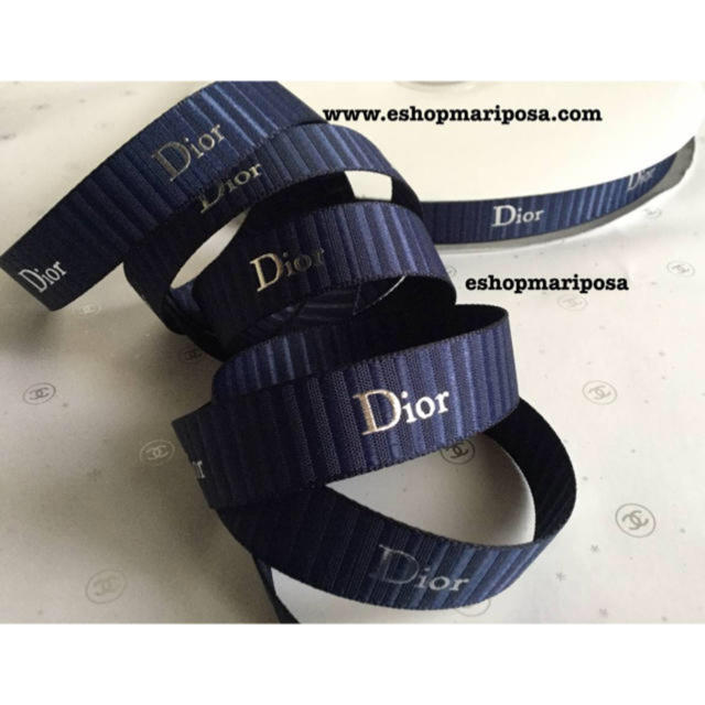 Dior(ディオール)のディオールリボン🎀 2種 計4m 紺 グレーストライプ ラッピングリボン インテリア/住まい/日用品のオフィス用品(ラッピング/包装)の商品写真