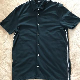 ヒューゴボス(HUGO BOSS)のHUGO BOSS   コットンシャツ  半袖　黒　M  (シャツ)