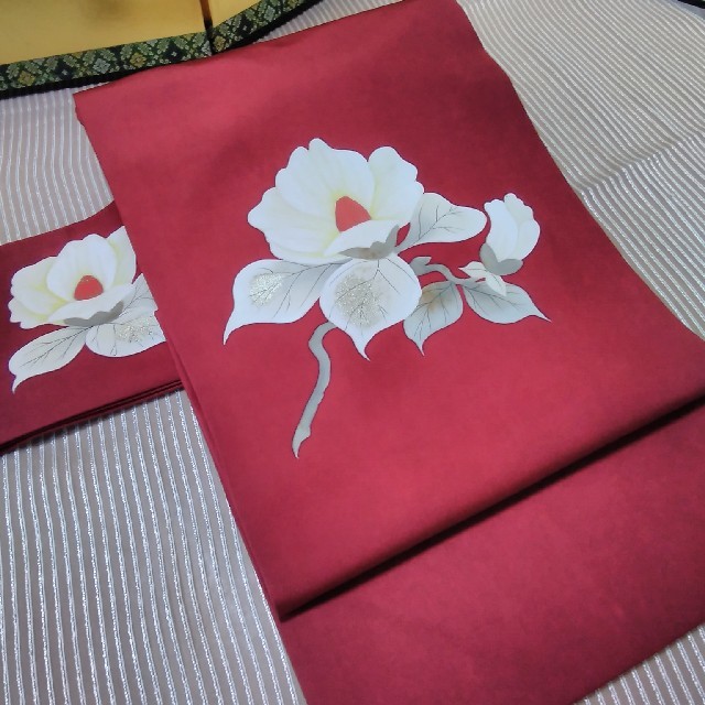 正絹 塩瀬 手描き友禅 名古屋帯 - 帯