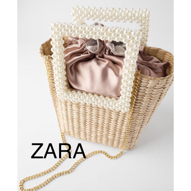 ZARA(ザラ)のZARA フェイクパール　バケットバッグ レディースのバッグ(かごバッグ/ストローバッグ)の商品写真