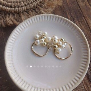 人気♡♡華奢ゴールドフープ×クリア×パール ピアスorイヤリング(ピアス)