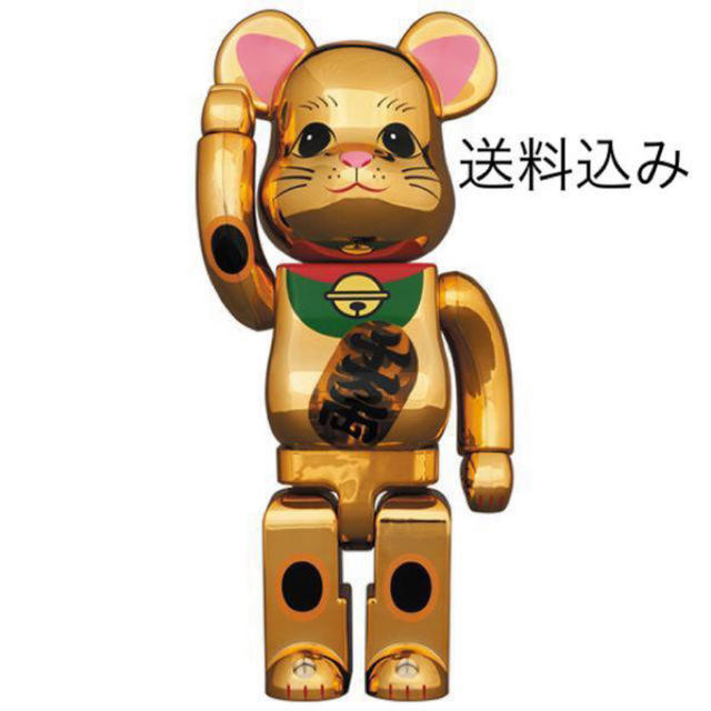 BE@RBRICK 招き猫 桃金メッキ 発光 400％　新品未開封