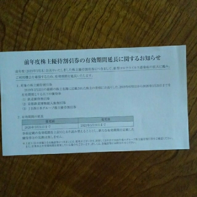 JR(ジェイアール)のJR西日本株主優待券　京都鉄道博物館　入館割引券　２枚で4名様まで半額 チケットの施設利用券(美術館/博物館)の商品写真