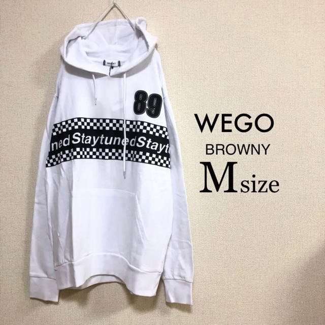 WEGO(ウィゴー)のMサイズ WEGO BROWNY⭐️新品⭐️チェッカーライン切替パーカー白 メンズのトップス(パーカー)の商品写真