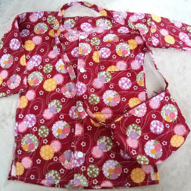 鯉口シャツ KIDS Msize ポーチ付赤毬 キッズ/ベビー/マタニティのキッズ服女の子用(90cm~)(甚平/浴衣)の商品写真