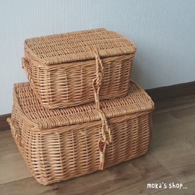 ラタン フタ付き 収納 バスケット 2個セット