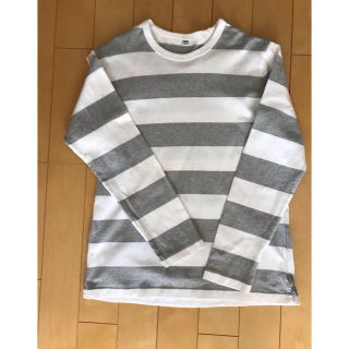 ユニクロ(UNIQLO)のユニクロ　メンズ長袖Tシャツ　ボーダー　白×グレー(Tシャツ/カットソー(七分/長袖))