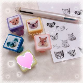 ʚ꒰⑅あにまる♡インク付きスタンプハンコセット4こ⑅꒱ɞ(はんこ)