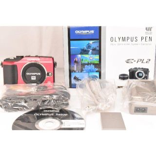 オリンパス(OLYMPUS)のOLYMPUS  E-PL2　ボディレッド　元箱付き！　ショット数454回！！(ミラーレス一眼)