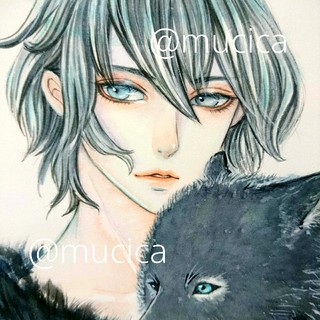 専用  手描きイラスト オリジナル《 black wolf 》水彩画(絵画/タペストリー)