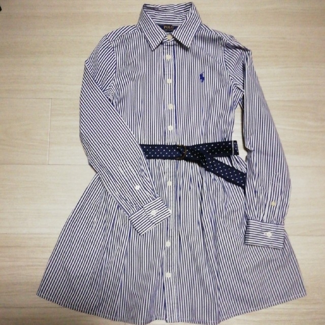 POLO RALPH LAUREN(ポロラルフローレン)の【美品】ポロ・ラルフローレン　シャツワンピース・ベルト付きsize130 キッズ/ベビー/マタニティのキッズ服女の子用(90cm~)(ワンピース)の商品写真