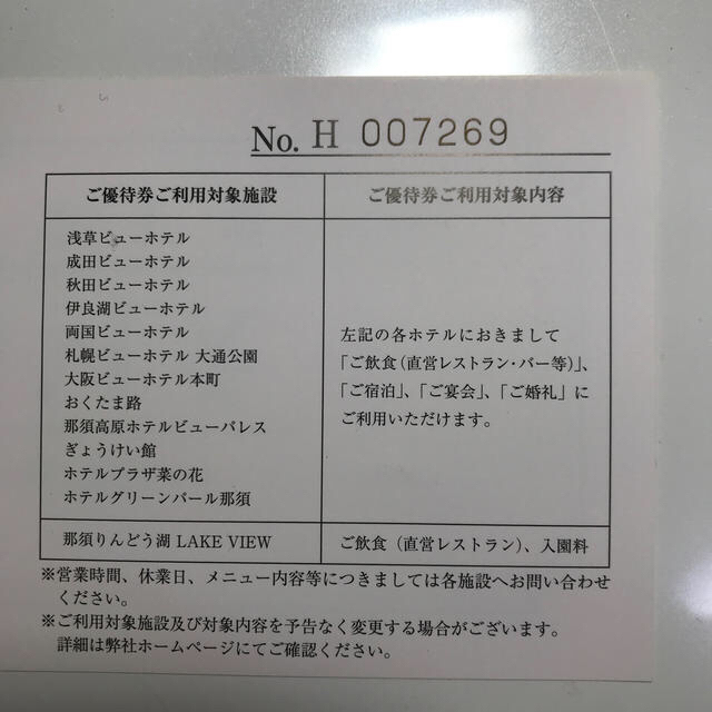 日本ビューホテル優待券2000円分 チケットの優待券/割引券(宿泊券)の商品写真