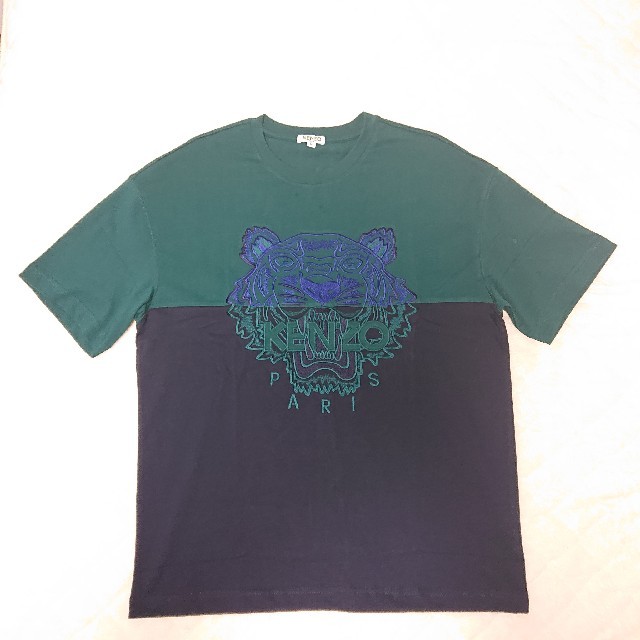 KENZO Tシャツ　M ブラック　タイガープリント　グリーン　ポルトガル製.