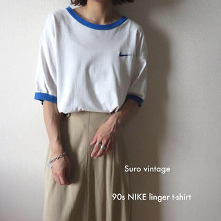 ナイキ(NIKE)の90s NIKE USA製 刺繍 リンガー tシャツ 白 古着女子(Tシャツ(半袖/袖なし))