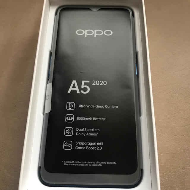 ANDROID(アンドロイド)のoppo A5 2020  ブルー　開通作業で開封済み　SIMフリー スマホ/家電/カメラのスマートフォン/携帯電話(スマートフォン本体)の商品写真