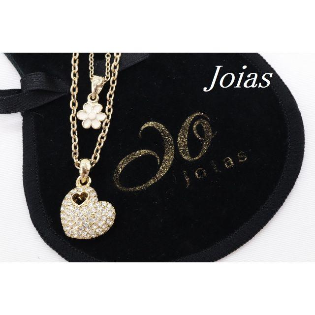 Joias(ジョイアス)の【T910】Joias ジョイアス パヴェ ハート フラワー 2連 ネックレス  レディースのアクセサリー(ネックレス)の商品写真