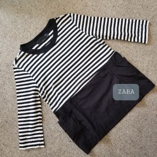 ザラ(ZARA)のZARA TRF ボーダーカットソー 白×黒 S(Tシャツ(長袖/七分))