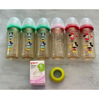 ミッキーマウス(ミッキーマウス)のミッキーミニーデザイン　240ml ピジョン母乳実感の哺乳瓶6本セット販売です。(哺乳ビン)