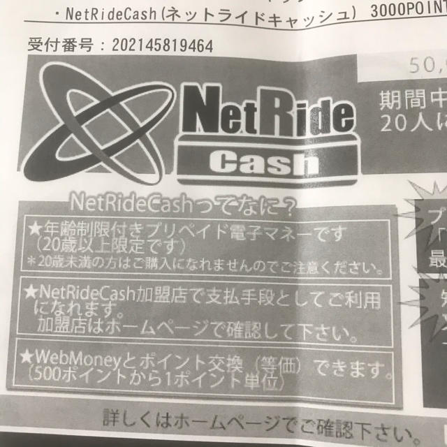 ネットライドキャッシュ6000円分 チケットのチケット その他(その他)の商品写真