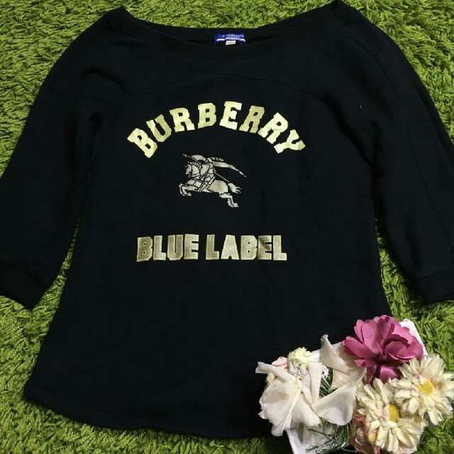BURBERRY BLUE LABEL(バーバリーブルーレーベル)のburberryバーバリーブルーレーベル　ロゴ入りレディトップス黒 レディースのトップス(カットソー(長袖/七分))の商品写真