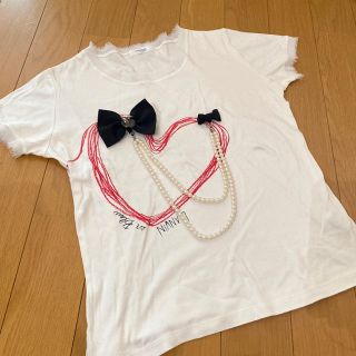 ランバンオンブルー(LANVIN en Bleu)のランバンオンブルー　リボン　パールTシャツ(Tシャツ(半袖/袖なし))