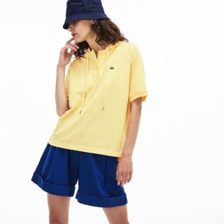 ラコステ(LACOSTE)の【古着】LACOSTE フード付き鹿の子Tシャツ イエロー サイズ34(Tシャツ(半袖/袖なし))