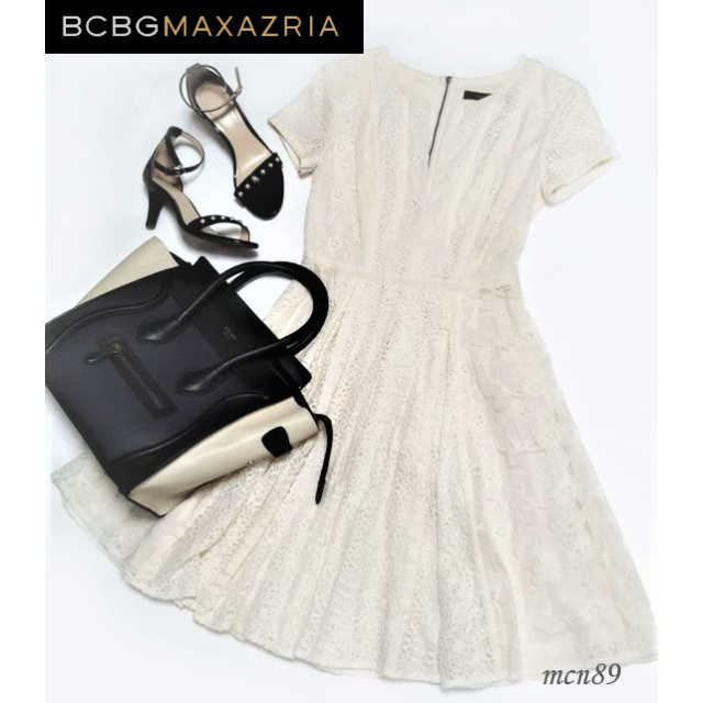 BCBGMAXAZRIA(ビーシービージーマックスアズリア)の【新品・未使用】BCBGMAXAZRIA　パッチワークレースシャツドレス　０ レディースのワンピース(ひざ丈ワンピース)の商品写真