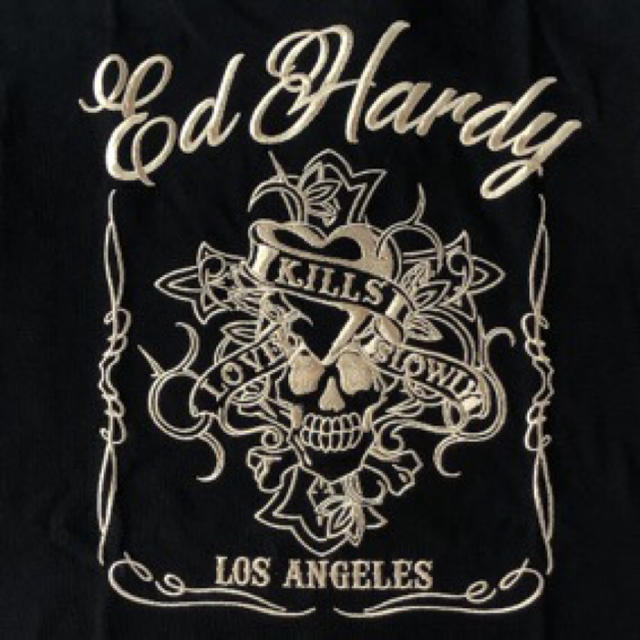 Ed Hardy(エドハーディー)のエドハーディーシャドーラブキルクロスTシャツ　ブラックxシルバー刺繍　XL新品 メンズのトップス(Tシャツ/カットソー(半袖/袖なし))の商品写真
