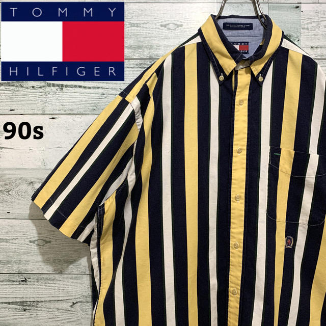 【激レア】トミーヒルフィガー☆刺繍ロゴ マルチストライプ 半袖シャツ 90s