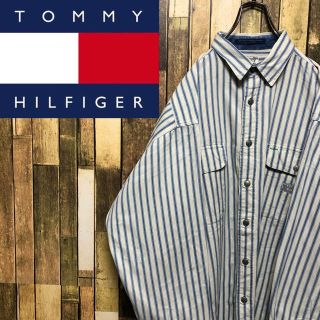 トミーヒルフィガー(TOMMY HILFIGER)の【トミーヒルフィガー】ロゴタグ入りWポケット☆メタルボタンストライプシャツ(シャツ)