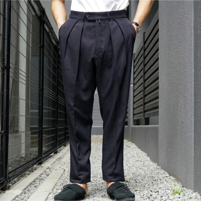 COMOLI(コモリ)のNEAT ニート Cotton Kersey Tapaerd NAVY メンズのパンツ(スラックス)の商品写真