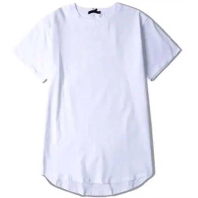 メンズ レイヤード tシャツ 無地 ストリート ロング丈 白 メンズのトップス(Tシャツ/カットソー(半袖/袖なし))の商品写真