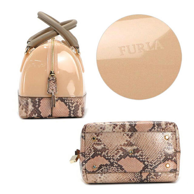 Furla(フルラ)のFURLA フルラ キャンディ ミニ ボストンバッグ パイソン ピンク ベージュ レディースのバッグ(ハンドバッグ)の商品写真