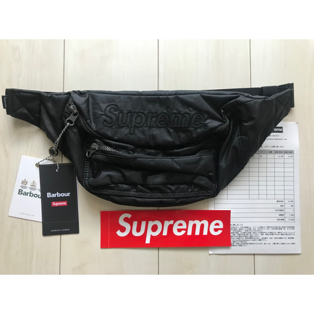 Supreme Barbour waxed cotton waist bag 黒