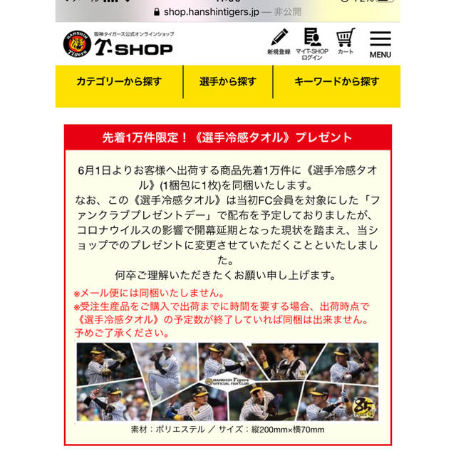 阪神タイガース(ハンシンタイガース)の【今季】阪神タイガース　冷感タオル スポーツ/アウトドアの野球(応援グッズ)の商品写真