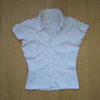 コットン半袖シャツ（丸襟ブラウス）白 XSサイズ(シャツ/ブラウス(半袖/袖なし))