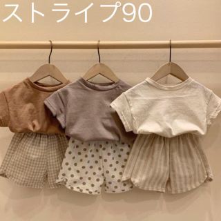 韓国子供服　ショートパンツ　ストライプ90(パンツ/スパッツ)