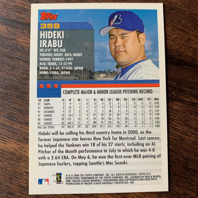 送料込】伊良部秀輝投手のTopps2000#359野球カード!の通販 by 送料込】伊良部秀輝投手のTopps2000#359野球カード!の通販 by
