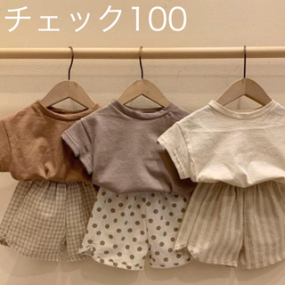 韓国子供服　ショートパンツ　チェック100(パンツ/スパッツ)
