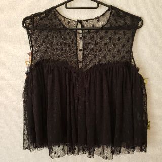 ザラ(ZARA)のZARA ドットチュールトップス(カットソー(半袖/袖なし))