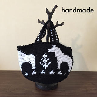 新品北欧風トートバッグマルシェ黒白雑貨かぎ編み手編み毛糸(バッグ)