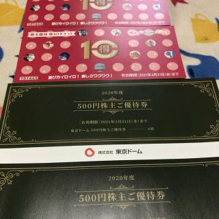 東京ドーム株主優待券　6000円+得10チケット20ポイント(遊園地/テーマパーク)